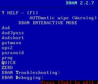 Alternative or additional DBAN boot