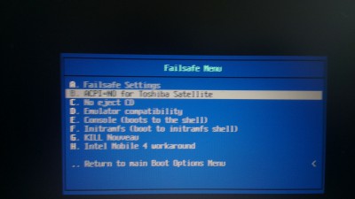 Failsafe menu